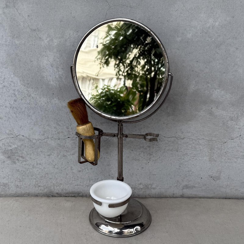 画像1: VINTAGE ANTIQUE SHAVING MIRROR ヴィンテージ アンティーク スタンドミラー 鏡 / 卓上ミラー シェービングミラー ラウンド インテリア 丸型 化粧 店舗什器 アメリカ USA 