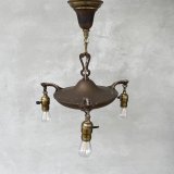 VINTAGE ANTIQUE LIGHT  ヴィンテージ アンティーク シャンデリア 吊り下げライト シーリングランプ 天井照明 / 3灯 ライト ペンダントライト 真鍮 E26 店舗什器 アメリカ USA (1)