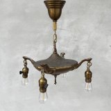 VINTAGE ANTIQUE LIGHT  ヴィンテージ アンティーク シャンデリア 吊り下げライト シーリングランプ 天井照明 / 4灯 GE ライト ペンダントライト 真鍮 E26 店舗什器 アメリカ USA (1)