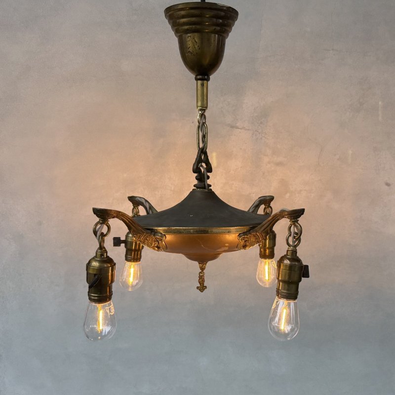 画像10: VINTAGE ANTIQUE LIGHT  ヴィンテージ アンティーク シャンデリア 吊り下げライト シーリングランプ 天井照明 / 4灯 GE ライト ペンダントライト 真鍮 E26 店舗什器 アメリカ USA (1)