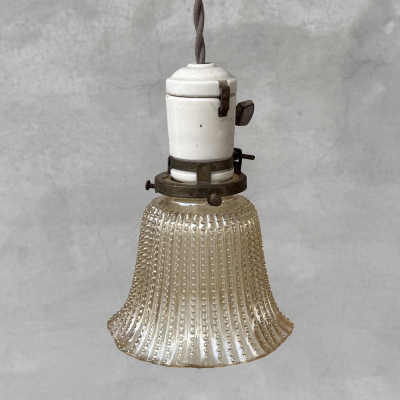 画像1: VINTAGE ANTIQUE LAMP ヴィンテージ アンティーク 吊り下げライト 天井照明 / ライト ペンダントライト ポーセリン ガラスシェード E26 店舗什器 アメリカ (3)