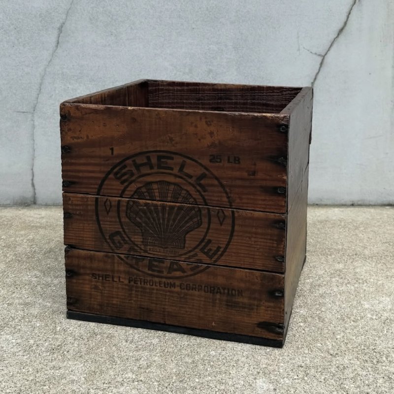 画像1: VINTAGE ANTIQUE WOOD CRATE WOODEN BOX SHELL ヴィンテージ アンティーク シェル ウッドボックス 木箱 /  コレクタブル アドバタイジング モーター系 ガレージ インテリア ケース 収納 店舗什器 企業物 アメリカ USA 