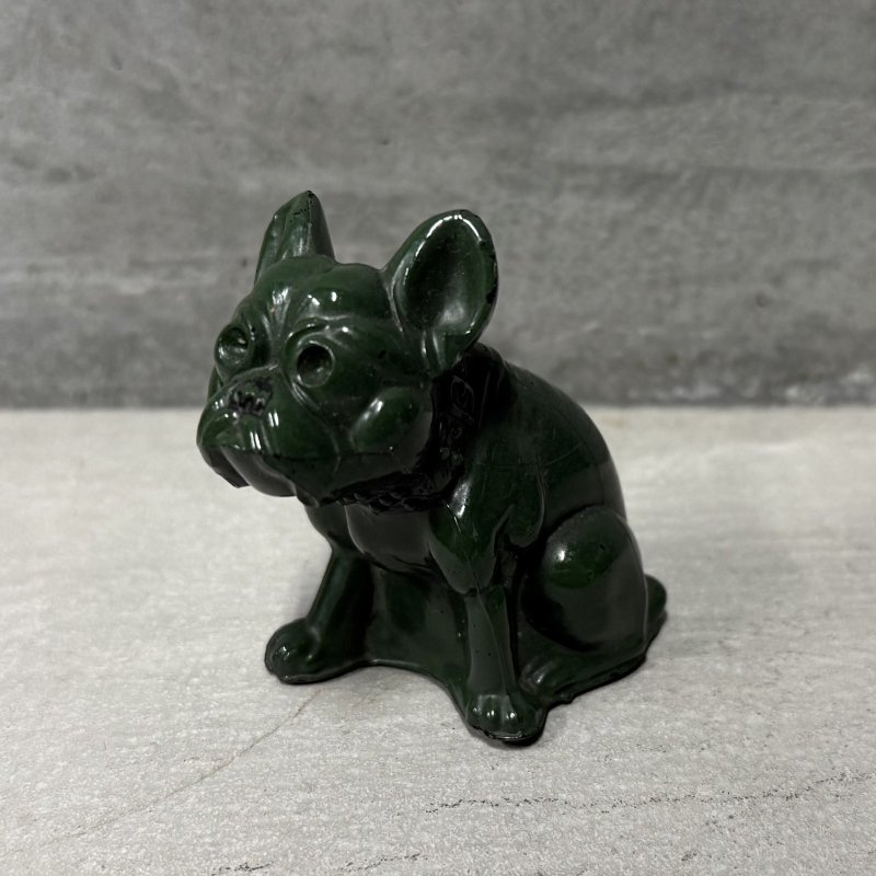 画像1: VINTAGE ANTIQUE  BULLDOG ヴィンテージ アンティーク フレンチブルドッグ オブジェ / コレクタブル ディスプレイ インテリア ガラス グリーン 置物 犬 動物 緑 アメリカ (1)