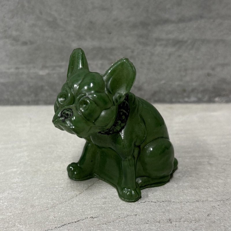 画像1: VINTAGE ANTIQUE  BULLDOG ヴィンテージ アンティーク フレンチブルドッグ オブジェ / コレクタブル ディスプレイ インテリア ガラス グリーン 置物 犬 動物 緑 アメリカ (2)