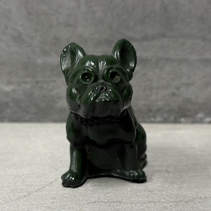 画像2: VINTAGE ANTIQUE  BULLDOG ヴィンテージ アンティーク フレンチブルドッグ オブジェ / コレクタブル ディスプレイ インテリア ガラス グリーン 置物 犬 動物 緑 アメリカ (1)