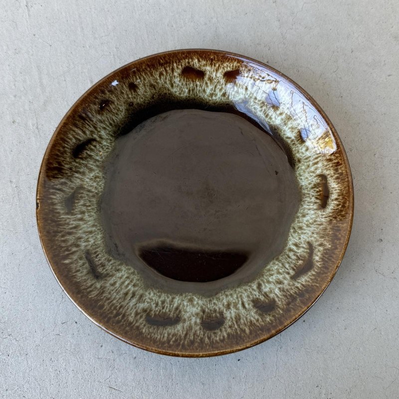 画像1: VINTAGE ANTIQUE PLATE POTTERY ヴィンテージ アンティーク プレート 皿 陶器 食器 / トレー 丸皿 ブラウン 茶色 カフェ 喫茶店 店舗什器 アメリカ USA (4)