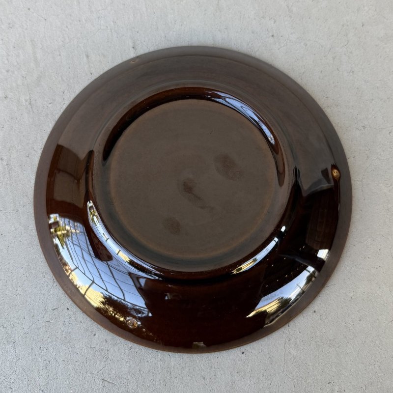 画像2: VINTAGE ANTIQUE PLATE POTTERY ヴィンテージ アンティーク プレート 皿 陶器 食器 / トレー 丸皿 ブラウン 茶色 カフェ 喫茶店 店舗什器 アメリカ USA (4)