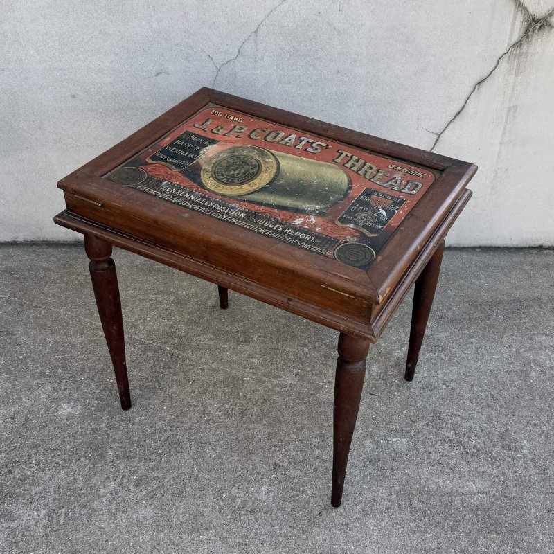 画像1: VINTAGE ANTIQUE SIDE TABLE J.&P.COATS' THREAD ヴィンテージ アンティーク サイドテーブル / コレクタブル ディスプレイ アドバタイジング 陳列棚 飾り棚 木製 家具 店舗什器  企業物