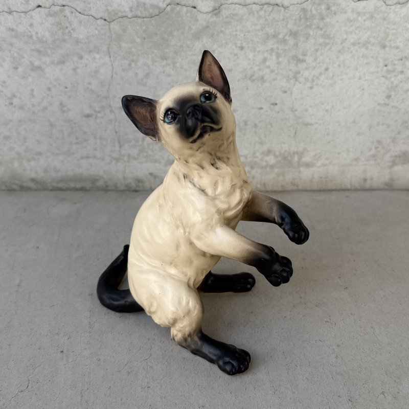 画像1: VINTAGE ANTIQUE LEFTON CAT FIGURINE ヴィンテージ アンティーク 猫 ネコ オブジェ 置物 / コレクタブル シャムネコ インテリア 陶器 雑貨 輸出用 日本製 JAPAN