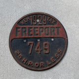 VINTAGE ANTIQUE FREEPORT PLATE ヴィンテージ アンティーク 車両登録税 プレート ナンバープレート ライセンスプレート / インダストリアル モーター系 ガレージ ディスプレイ 車 1929年 749 アメリカ