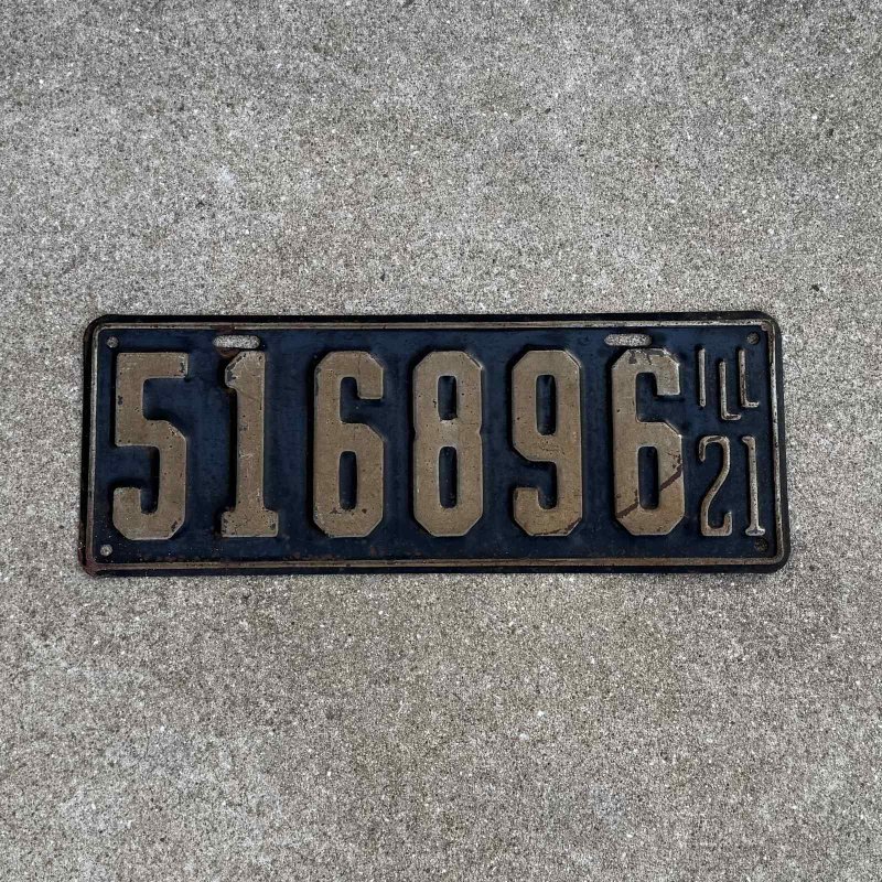 画像1: VINTAGE ANTIQUE LICENSE PLATE ヴィンテージ アンティーク ナンバープレート ライセンスプレート / インダストリアル モーター系 ガレージ ディスプレイ 車 1921年 イリノイ アメリカ