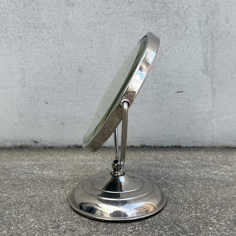 画像4: VINTAGE ANTIQUE STAND MIRROR NICKEL ヴィンテージ アンティーク スタンドミラー 鏡 / 卓上ミラー シェービングミラー ニッケル ラウンド インテリア  化粧 店舗什器 アメリカ USA (6)