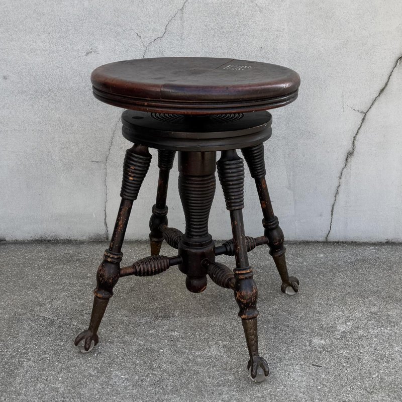 画像1: VINTAGE ANTIQUE PIANO CHAIR STOOL  ヴィンテージ アンティーク ピアノチェア スツール 椅子 / 回転いす ウッド 木製 家具 店舗什器 アメリカ (3)