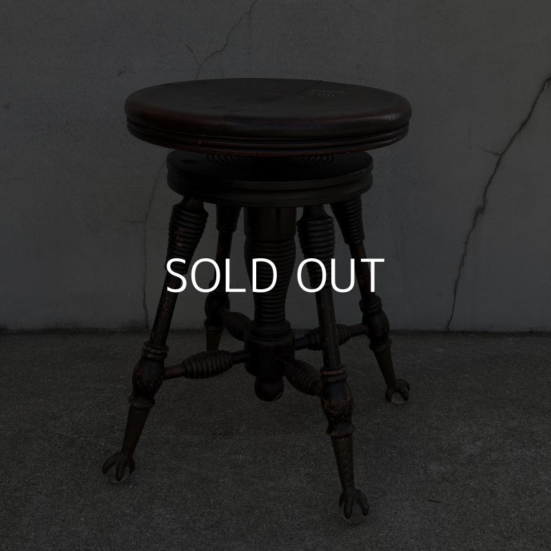画像1: VINTAGE ANTIQUE PIANO CHAIR STOOL  ヴィンテージ アンティーク ピアノチェア スツール 椅子 / 回転いす ウッド 木製 家具 店舗什器 アメリカ (3)