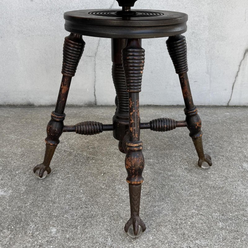 画像6: VINTAGE ANTIQUE PIANO CHAIR STOOL  ヴィンテージ アンティーク ピアノチェア スツール 椅子 / 回転いす ウッド 木製 家具 店舗什器 アメリカ (3)