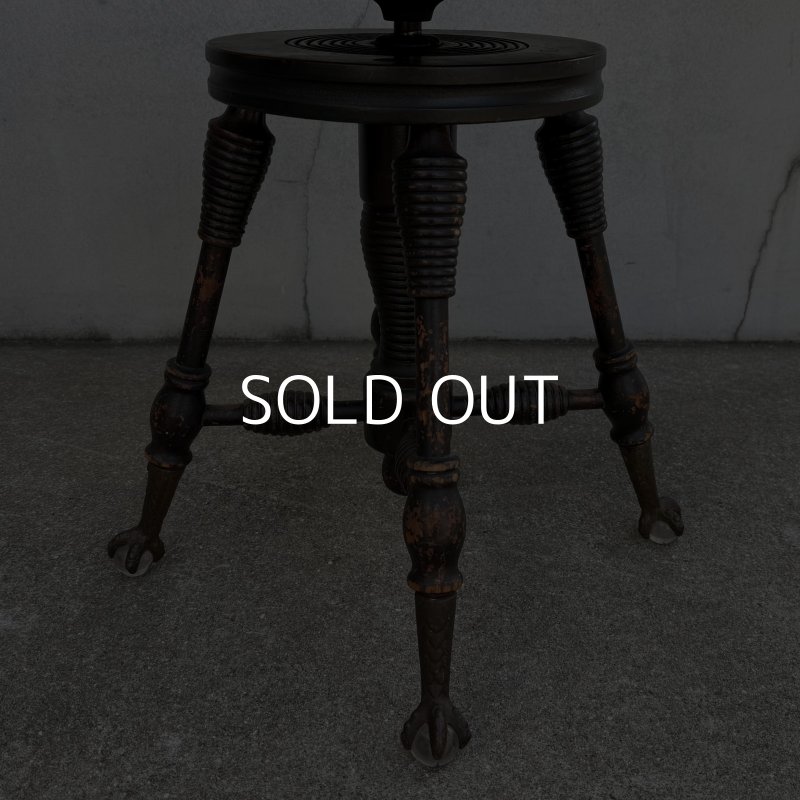 画像6: VINTAGE ANTIQUE PIANO CHAIR STOOL  ヴィンテージ アンティーク ピアノチェア スツール 椅子 / 回転いす ウッド 木製 家具 店舗什器 アメリカ (3)