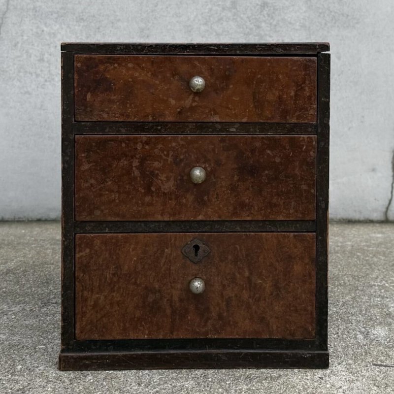 画像2: アンティーク 昭和レトロ 古道具 小引き出し 棚 チェスト / 木製 収納 三段 家具 小物入れ ケース 古民家 蔵 うぶだし 日本