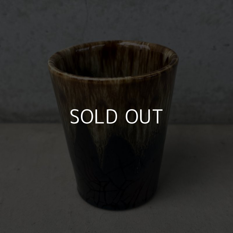 画像1: VINTAGE ANTIQUE POTTERY CUP ヴィンテージ アンティーク カップ コップ タンブラー ブラウンドリップグレーズ 食器 陶器 / ブラウン 茶色 カフェ 喫茶店 店舗什器 アメリカ e