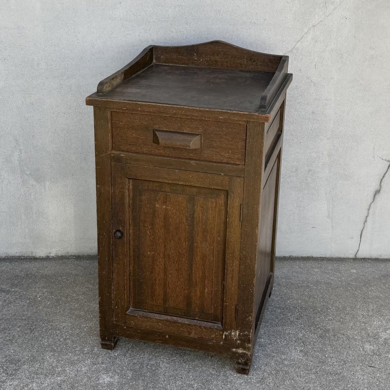 画像1: アンティーク 昭和レトロ 古道具 棚 花台 ベッドサイドテーブル キャビネット / 木製 収納棚 電話台 家具 小物入れ 古民家 蔵 うぶだし