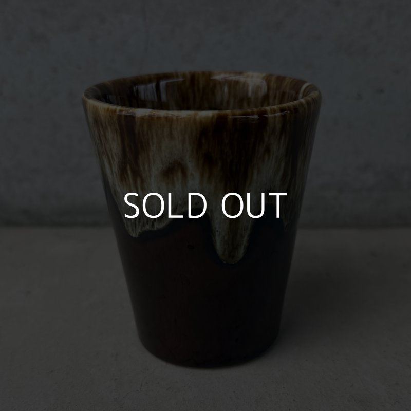 画像1: VINTAGE ANTIQUE POTTERY CUP ヴィンテージ アンティーク カップ コップ タンブラー ブラウンドリップグレーズ 食器 陶器 / ブラウン 茶色 カフェ 喫茶店 店舗什器 アメリカ d