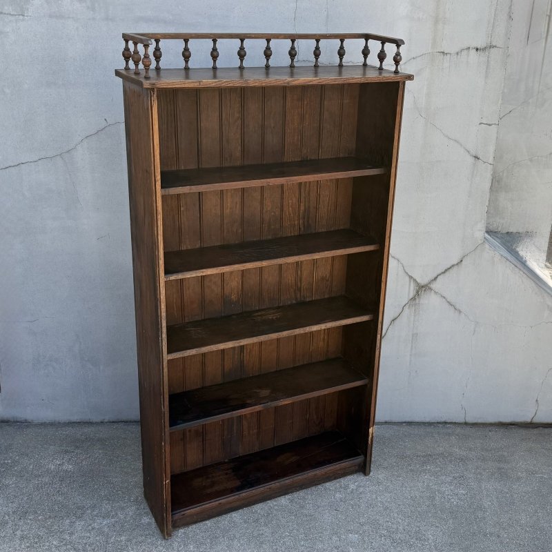 画像1: VINTAGE ANTIQUE BOOKSHELF ヴィンテージ アンティーク 棚 ブックシェルフ キャビネット 本棚 / 飾り棚 陳列棚 収納 家具 木製 ブラウン 店舗什器 アメリカ