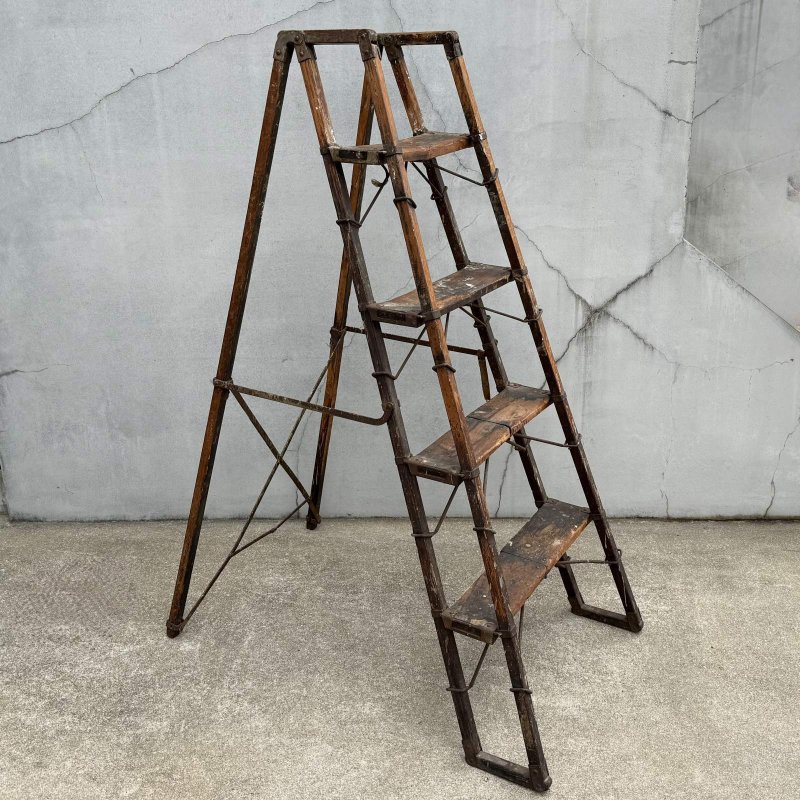 画像3: VINTAGE ANTIQUE FOLDING WOOD LADDER ヴィンテージ アンティーク 脚立 ラダー はしご  / 踏み台 ステップ 折り畳み ウッド 木製 店舗什器 アメリカ