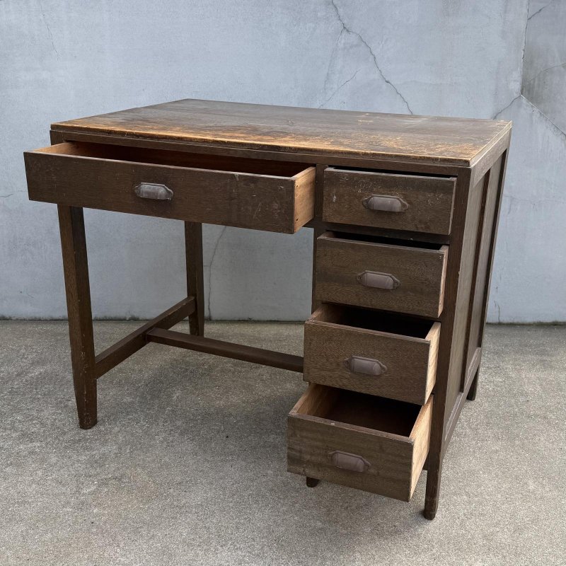 画像6: VINTAGE ANTIQUE DESK ヴィンテージ アンティーク デスク 片袖机 / 学習机 ワークデスク 家具  ウッド 木製 店舗什器 古民家 古道具 うぶだし 日本