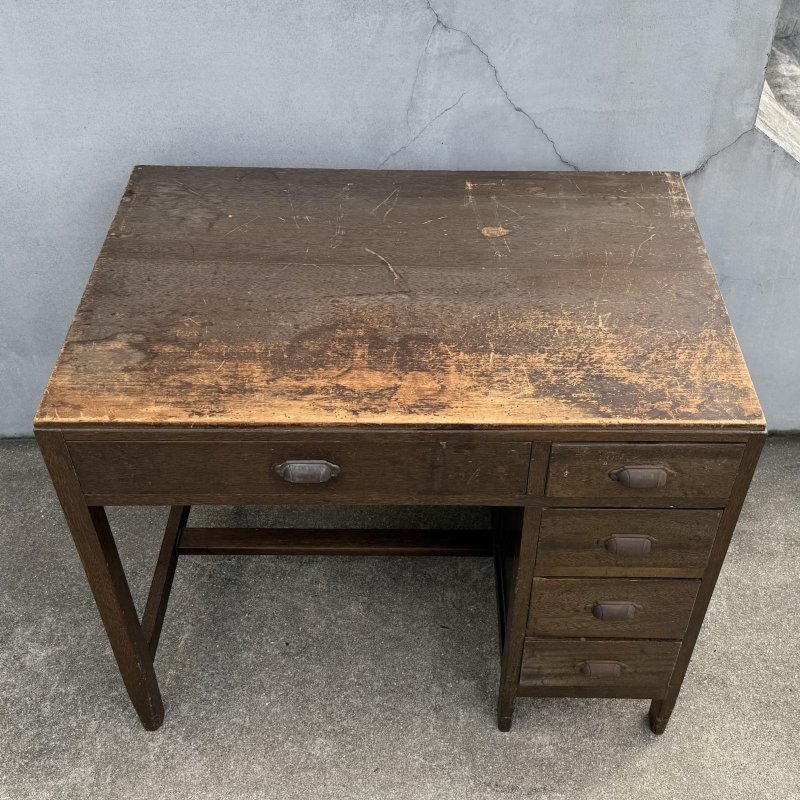 画像5: VINTAGE ANTIQUE DESK ヴィンテージ アンティーク デスク 片袖机 / 学習机 ワークデスク 家具  ウッド 木製 店舗什器 古民家 古道具 うぶだし 日本