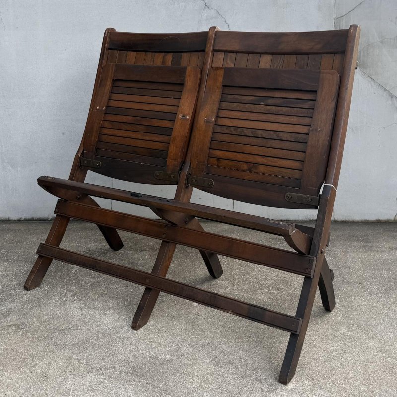 画像7: VINTAGE ANTIQUE CHAIR ヴィンテージ アンティーク 椅子 2シーター 2連 / ホールディングチェア 折り畳み椅子 ウッド 木製 家具 店舗什器 アメリカ