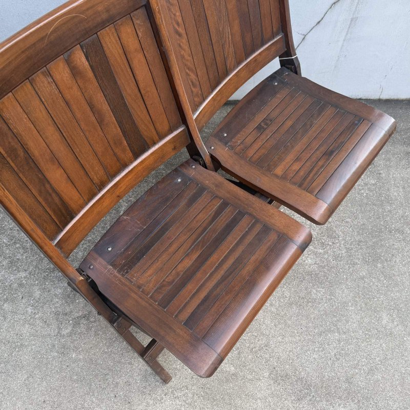 画像5: VINTAGE ANTIQUE CHAIR ヴィンテージ アンティーク 椅子 2シーター 2連 / ホールディングチェア 折り畳み椅子 ウッド 木製 家具 店舗什器 アメリカ