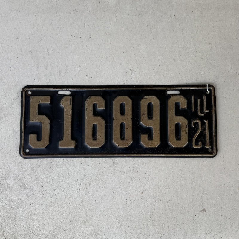 画像1: VINTAGE ANTIQUE LICENSE PLATE ヴィンテージ アンティーク ナンバープレート ライセンスプレート / インダストリアル モーター系 ガレージ ディスプレイ 車 1921年 イリノイ アメリカ