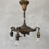VINTAGE ANTIQUE LIGHT  ヴィンテージ アンティーク シャンデリア パンライト 吊り下げライト シーリングランプ 天井照明 / 4灯 ライト ペンダントライト 真鍮 GE E26 店舗什器 アメリカ USA (3)