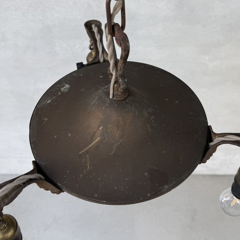 画像2: VINTAGE ANTIQUE LIGHT ヴィンテージ アンティーク シャンデリア パンライト 吊り下げライト  天井照明 / 3灯 ライト ペンダントランプ GE 真鍮 店舗什器 E26 アメリカ USA