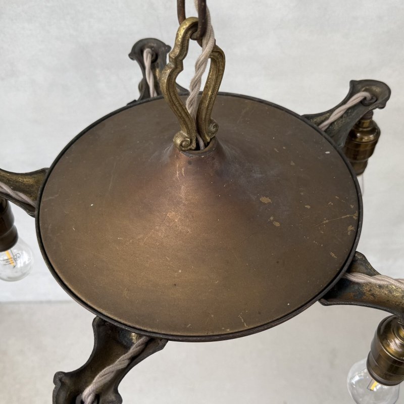 画像2: VINTAGE ANTIQUE LIGHT ヴィンテージ アンティーク シャンデリア パンライト 吊り下げライト  天井照明 / 5灯 ライト ペンダントランプ 真鍮 店舗什器 E26 アメリカ USA