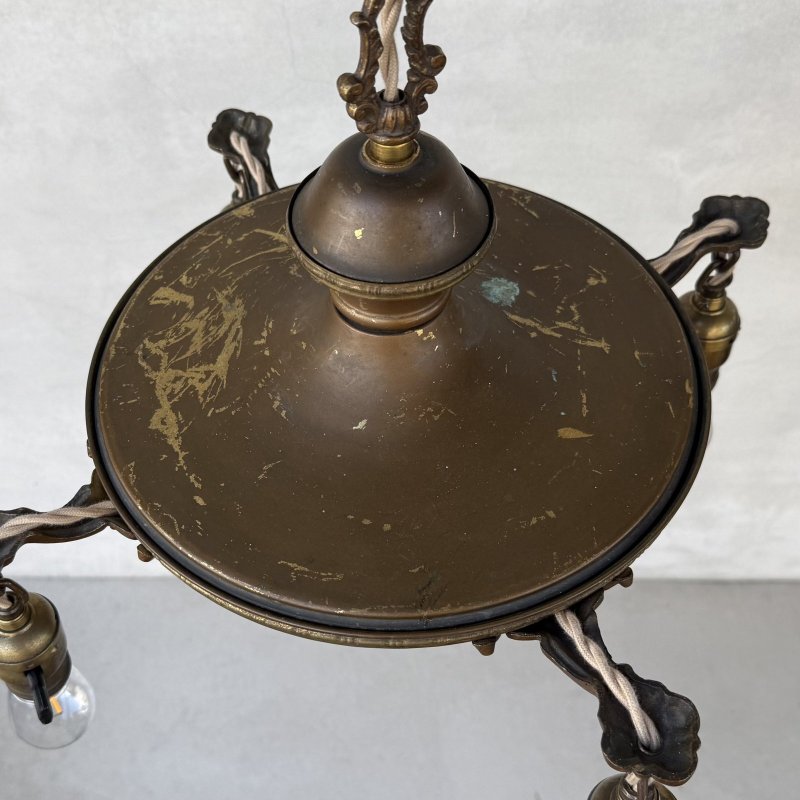 画像2: VINTAGE ANTIQUE LIGHT  ヴィンテージ アンティーク シャンデリア パンライト 吊り下げライト シーリングランプ 天井照明 / 4灯 ライト ペンダントライト 真鍮 E26 店舗什器 アメリカ USA (2)
