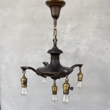 VINTAGE ANTIQUE LIGHT ヴィンテージ アンティーク シャンデリア パンライト 吊り下げライト  天井照明 / 5灯 ライト ペンダントランプ 真鍮 HUBBELL 店舗什器 E26 アメリカ USA (2)
