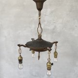 VINTAGE ANTIQUE LIGHT  ヴィンテージ アンティーク シャンデリア パンライト 吊り下げライト シーリングランプ 天井照明 / 4灯 ライト ペンダントライト 真鍮 HUBBELL E26 店舗什器 アメリカ USA (4)