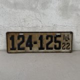 VINTAGE ANTIQUE LICENSE PLATE ヴィンテージ アンティーク ナンバープレート ライセンスプレート / インダストリアル モーター系 ガレージ ディスプレイ 車 1922年 イリノイ アメリカ
