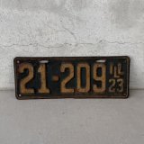 VINTAGE ANTIQUE LICENSE PLATE ヴィンテージ アンティーク ナンバープレート ライセンスプレート / インダストリアル モーター系 ガレージ ディスプレイ 車 1923年 イリノイ アメリカ
