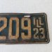 画像7: VINTAGE ANTIQUE LICENSE PLATE ヴィンテージ アンティーク ナンバープレート ライセンスプレート / インダストリアル モーター系 ガレージ ディスプレイ 車 1923年 イリノイ アメリカ (7)