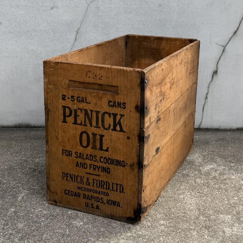 画像1: VINTAGE ANTIQUE WOOD CRATE WOODEN BOX PENICK OIL ヴィンテージ アンティーク ウッドボックス 木箱 / コレクタブル 収納 ケース オイル アドバタイジング 企業物 店舗什器 アメリカ (1)