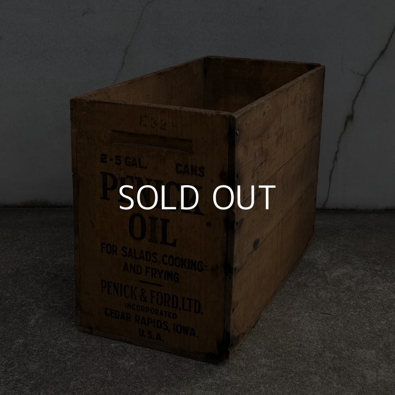 画像1: VINTAGE ANTIQUE WOOD CRATE WOODEN BOX PENICK OIL ヴィンテージ アンティーク ウッドボックス 木箱 / コレクタブル 収納 ケース オイル アドバタイジング 企業物 店舗什器 アメリカ (1)