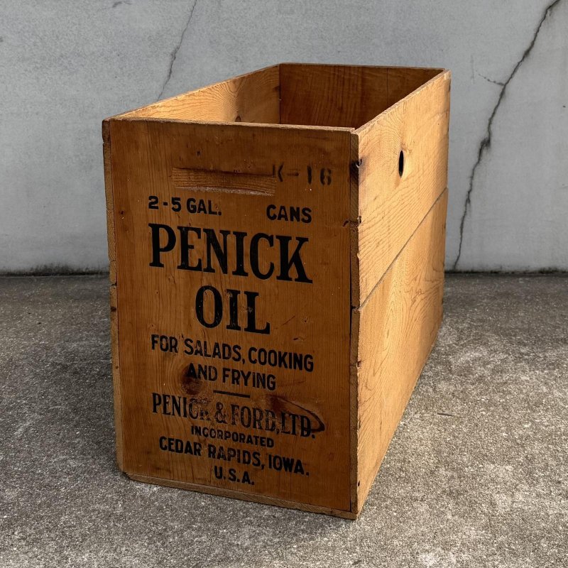 画像1: VINTAGE ANTIQUE WOOD CRATE WOODEN BOX PENICK OIL ヴィンテージ アンティーク ウッドボックス 木箱 / コレクタブル 収納 ケース オイル アドバタイジング 企業物 店舗什器 アメリカ (2)