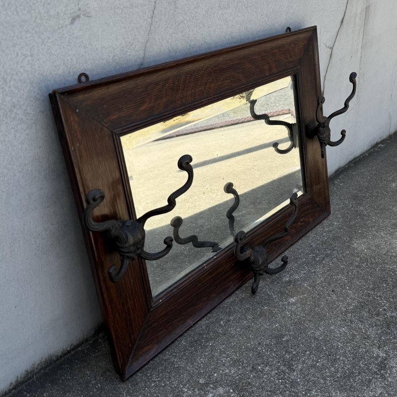 画像2: VINTAGE ANTIQUE WALL MIRROR  HAT RACK ヴィンテージ アンティーク 鏡 ミラー  壁掛けミラー ウォールミラー ハットラック / フック付き インテリア ウッド 木製 店舗什器 アメリカ 