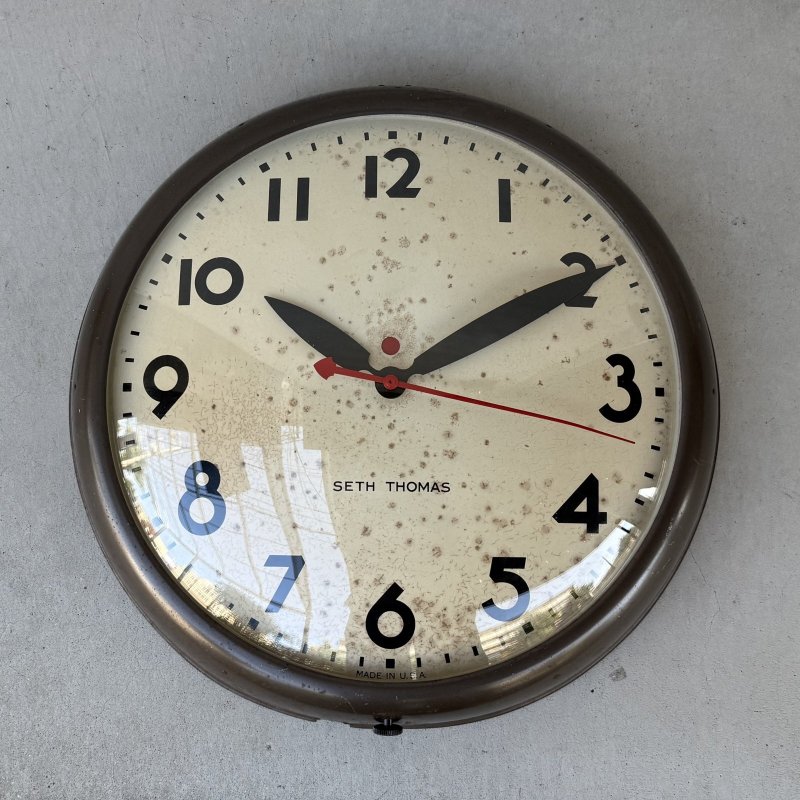 画像1: VINTAGE ANTIQUE WALL CLOCK SETH THOMAS ヴィンテージ アンティーク ウォールクロック セストーマス 壁掛け時計 / スクールクロック アイアン 鉄 丸型 店舗什器 アメリカ