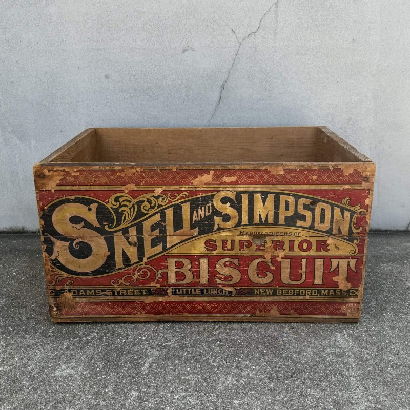 画像1: VINTAGE ANTIQUE WOOD CRATE WOODEN BOX SNELL&SIMPSON BISCUIT CO ヴィンテージ アンティーク ウッドボックス 木箱 / コレクタブル 収納 ケース ビスケット アドバタイジング 企業物 店舗什器 アメリカ