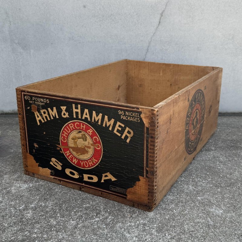 画像1: VINTAGE ANTIQUE WOOD CRATE WOODEN BOX ARM&HAMMER ヴィンテージ アンティーク ウッドボックス 木箱 / コレクタブル 収納 ケース アドバタイジング 企業物 店舗什器 アメリカ (2)