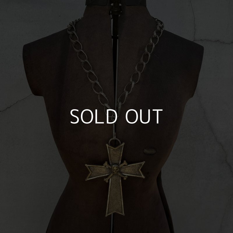 画像1: VINTAGE ANTIQUE PENDANT NECKLACE SKULL CROSS ペンダント ネックレス ドクロ スカル 十字架 クロスボーン / 骸骨 首飾り アクセサリー 儀式 アメリカ
