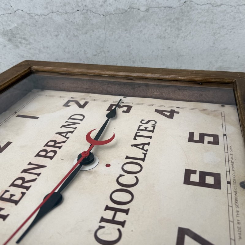画像8: VINTAGE ANTIQUE WALL CLOCK FERN BRAND CHOCOLATES SESSIONS ヴィンテージ アンティーク ウォールクロック セッション 壁掛け時計 /  ウッド 木製 四角形 アドバタイジング 企業物 店舗什器 アメリカ