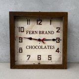 VINTAGE ANTIQUE WALL CLOCK FERN BRAND CHOCOLATES SESSIONS ヴィンテージ アンティーク ウォールクロック セッション 壁掛け時計 /  ウッド 木製 四角形 アドバタイジング 企業物 店舗什器 アメリカ